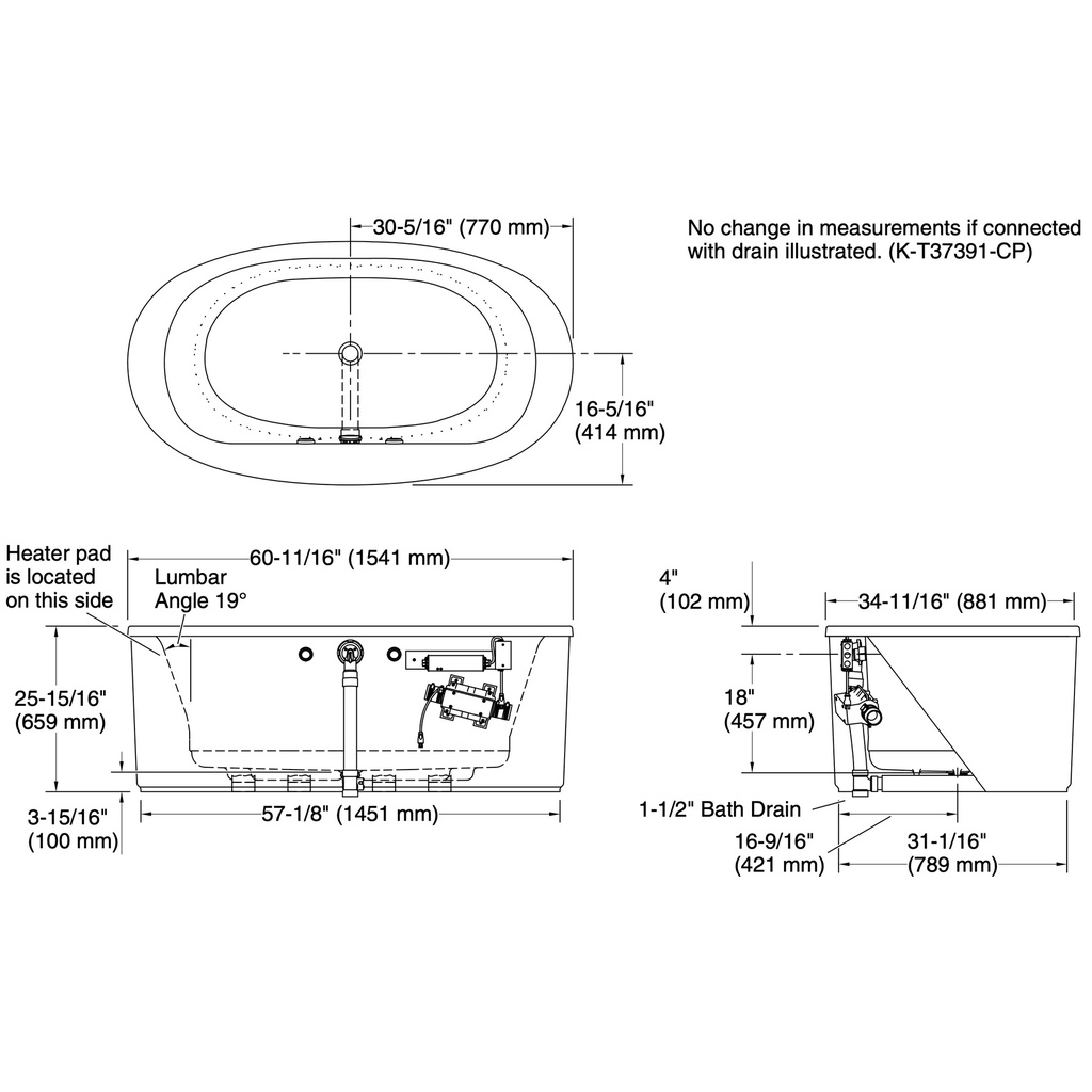 Kohler 24008-GHW-0 Sunstruck Heated Bbm Bath Bask