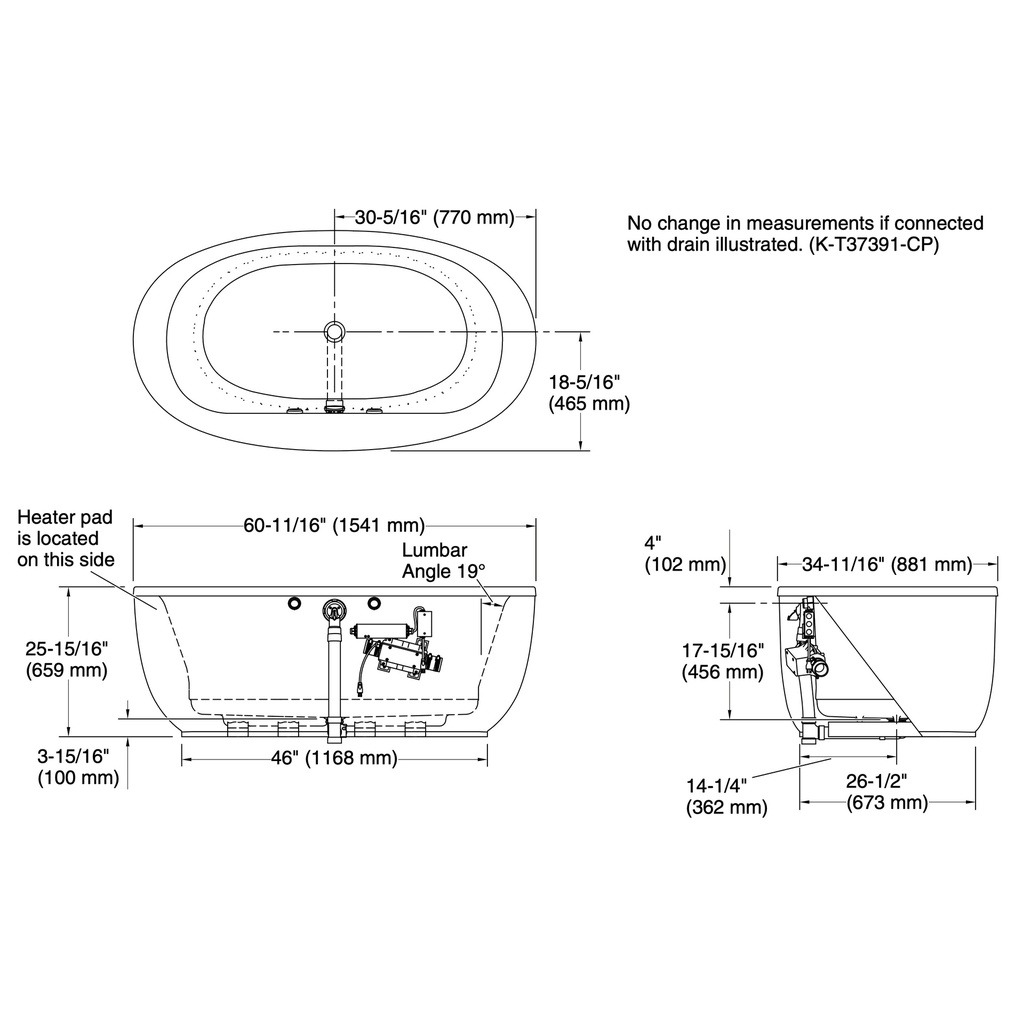 Kohler 24009-GHW-0 Sunstruck Heated Bbm Bath Bask W/Flute