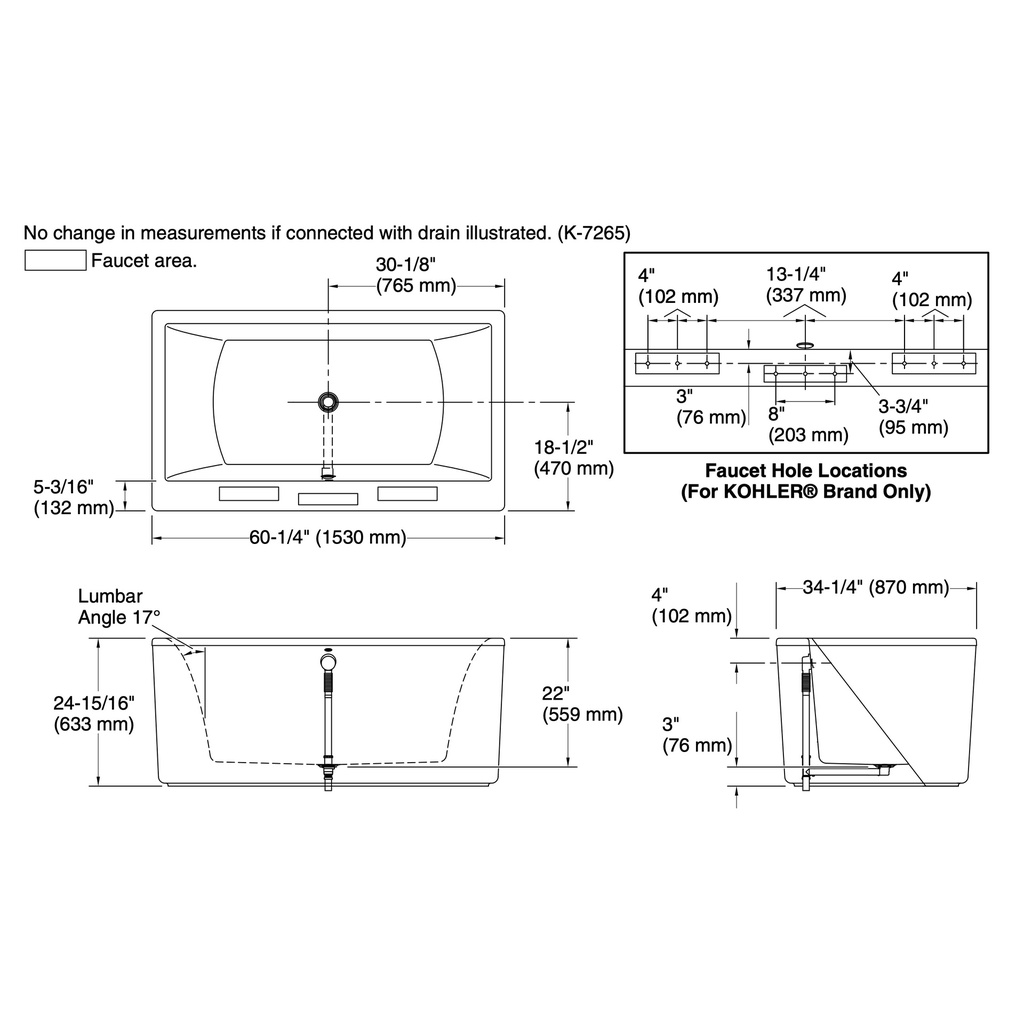 Kohler 24010-0 Stargaze Fs 60 Bath W/Straight Apron