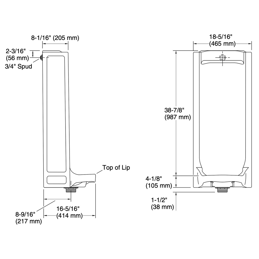 Kohler 25039-R-0 Branham Rear Spud, Stall Urinal