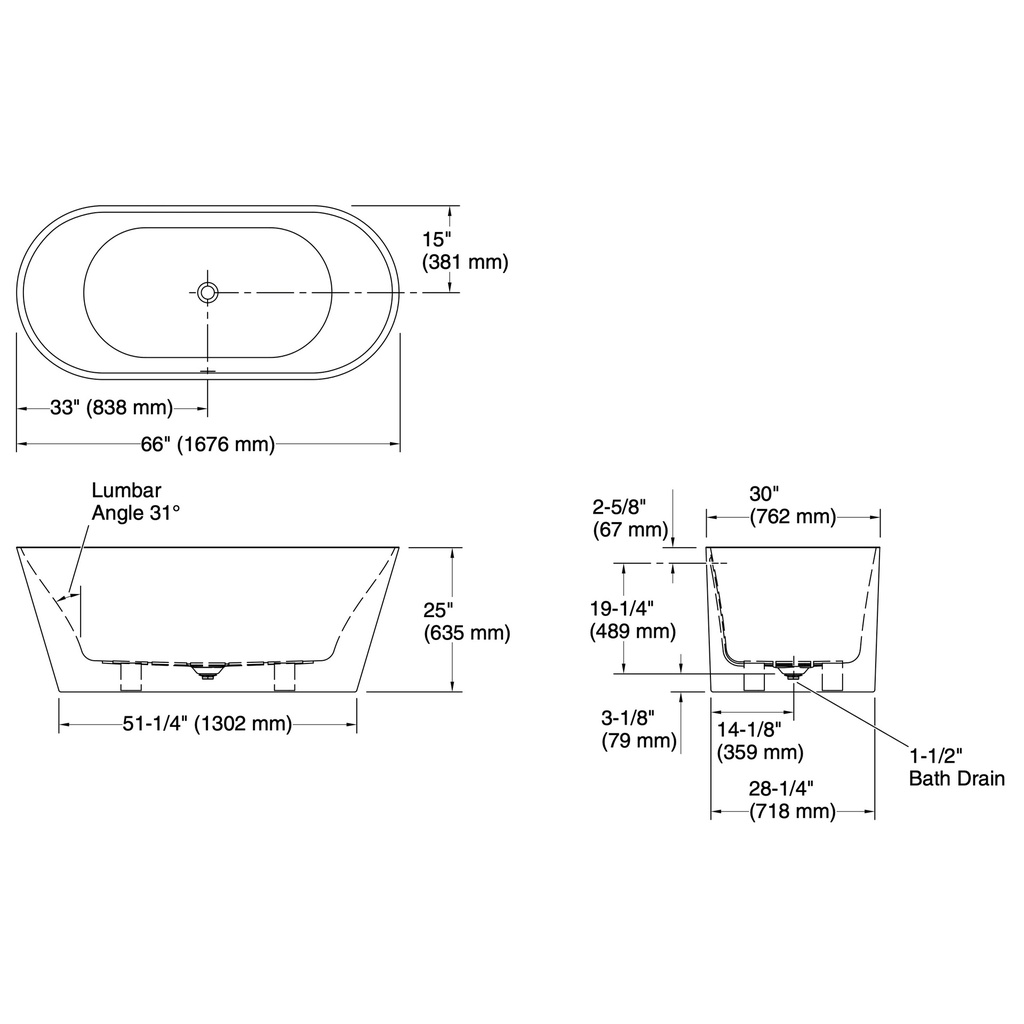 Kohler 25165-0 Evok 66 Oval Freestanding Bath