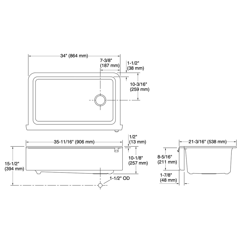 Kohler 25786-CM6 Cairn 1 Basin 36 Tall Apron
