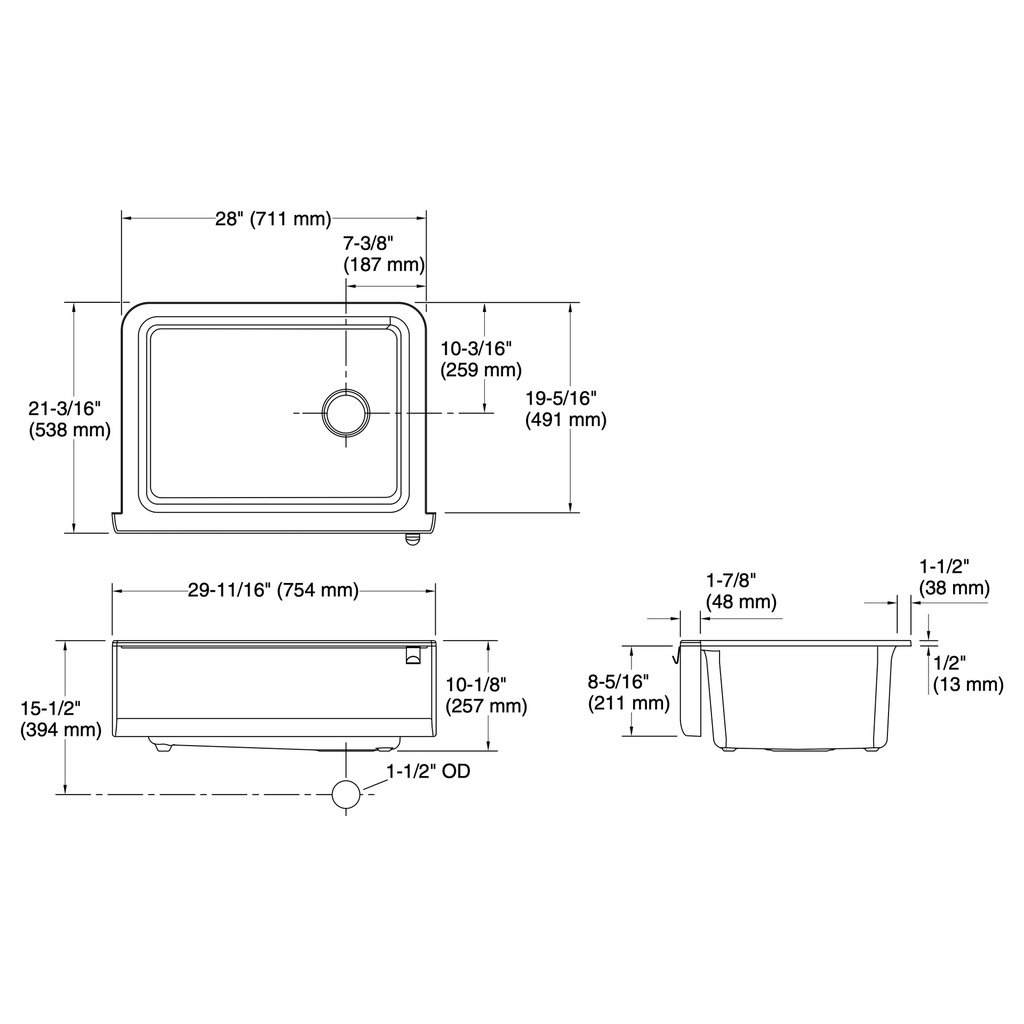 Kohler 25787-CM2 Cairn 1 Basin 30 Tall Aprn