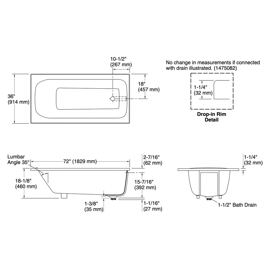 Kohler 25834-96 Avec 72X36 Drop-In Bath