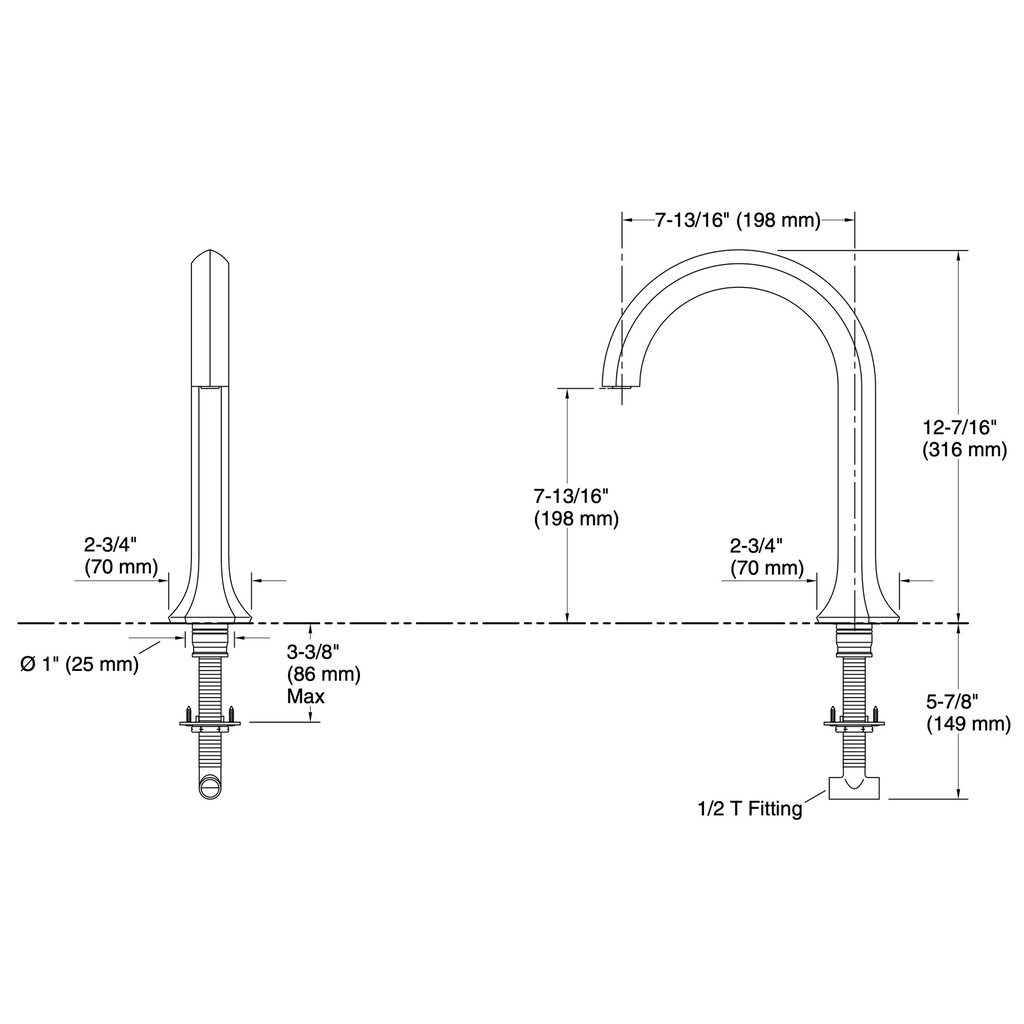 Kohler 27016-TT Occasion Deck Mount Bath Cane Spout