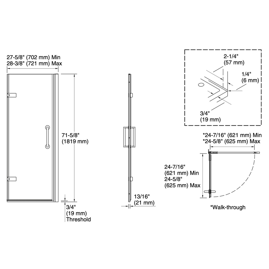 Kohler 27577-10L-BNK Components 3/8 Pivot Door 71.5X28.37