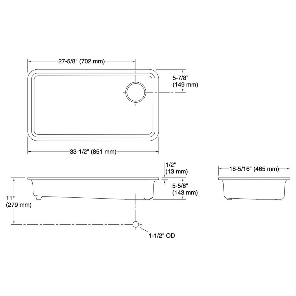 Kohler 27785-CM3 Neoroc Cairn 33 Sgl Basin Ada Sink
