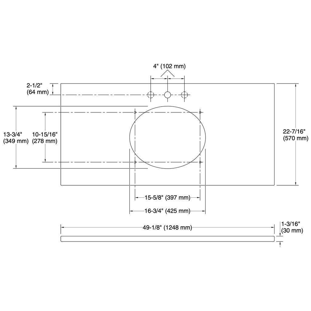 Kohler 28254-EMQ Quartz 49 Top W/ Oval Um Cutout