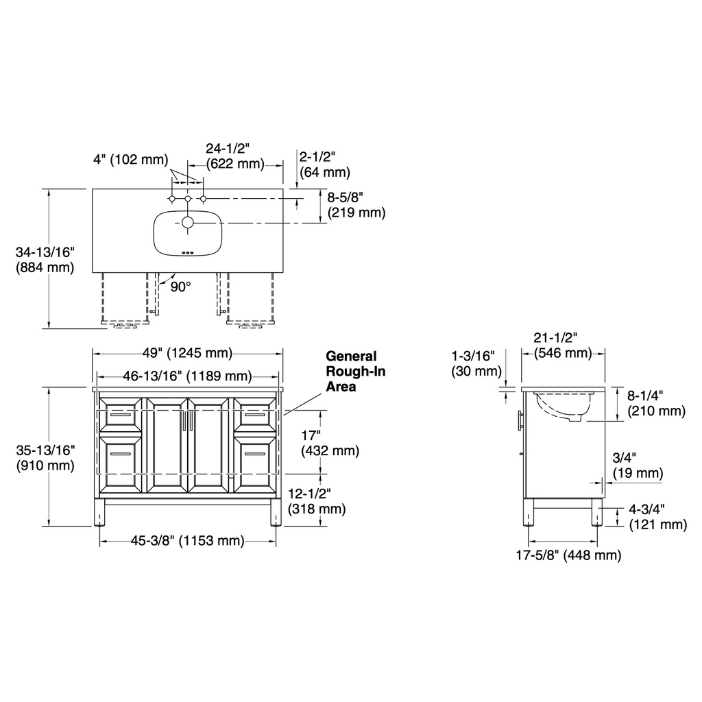Kohler 28383-ASB-1WT Quo Vanity 48 Inches