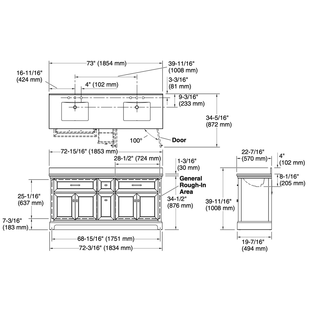 Kohler 29264-BD1-0 Charlemont 72 Inch Vanity Set