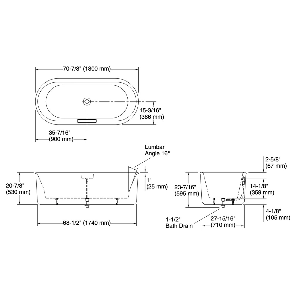 Kohler 29329-0-0 Volute Oval 70-7/8 W Shroud
