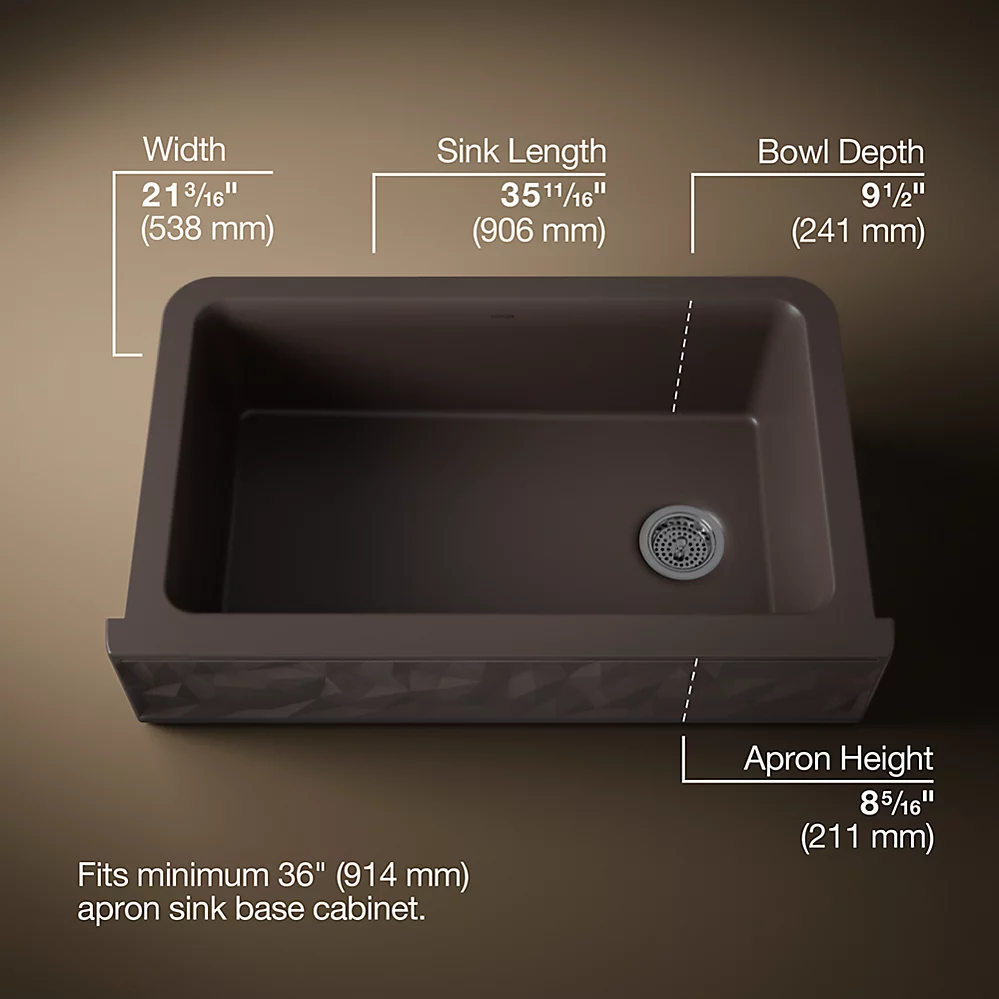 Kohler 29825-CM2 Cairn 1 Basin 36 Faceted Decor Aprn