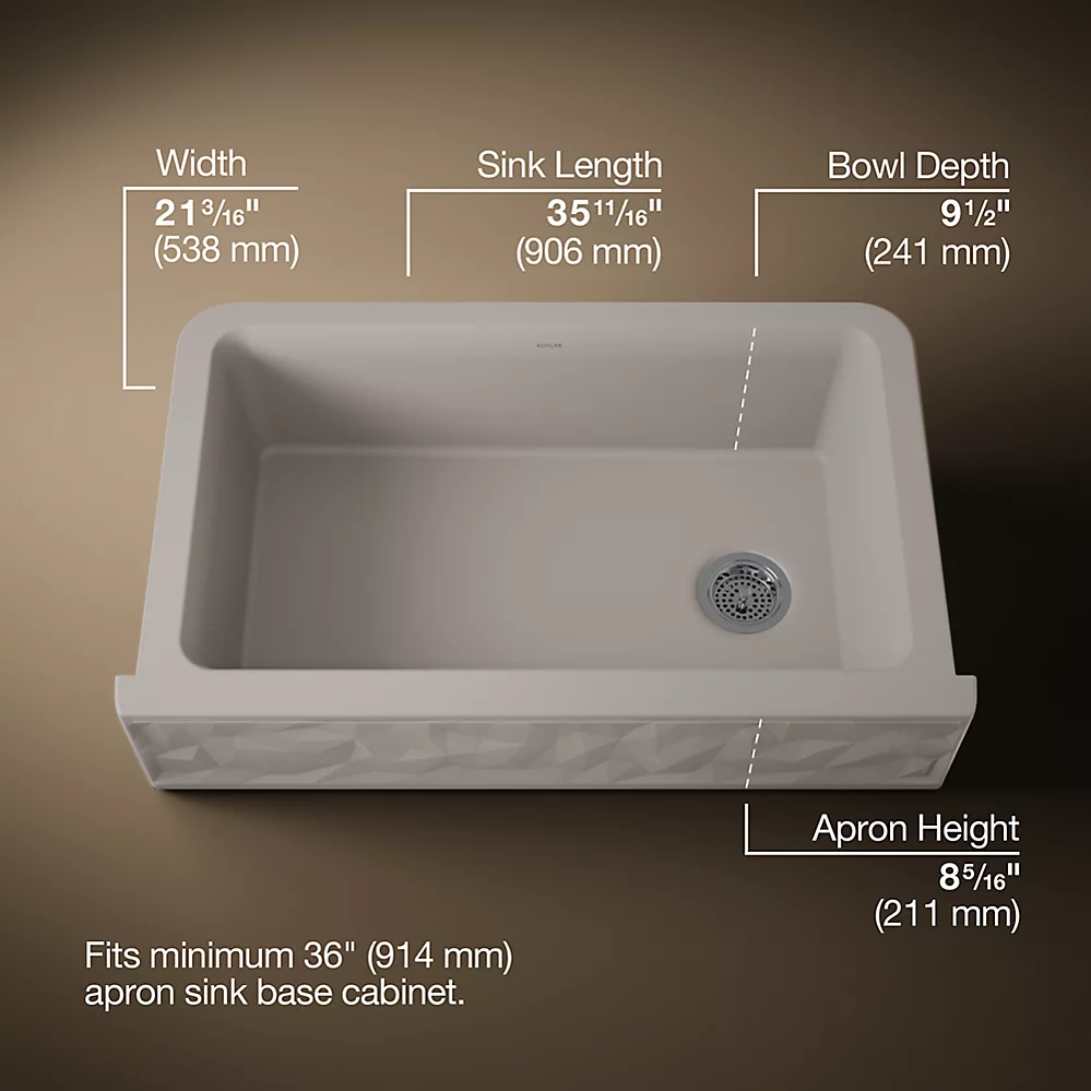 Kohler 29825-CM3 Cairn 1 Basin 36 Faceted Decor Aprn