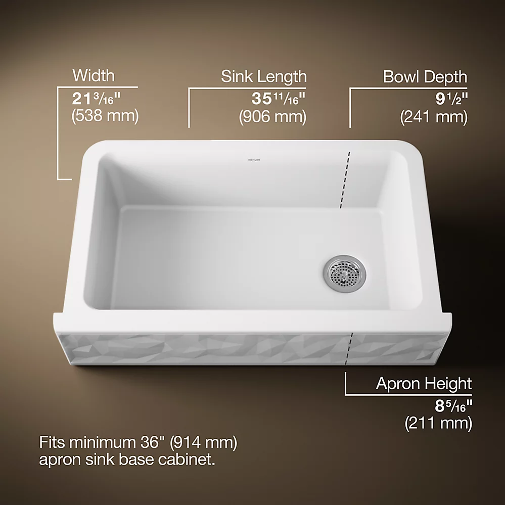 Kohler 29825-CM6 Cairn 1 Basin 36 Faceted Decor Aprn