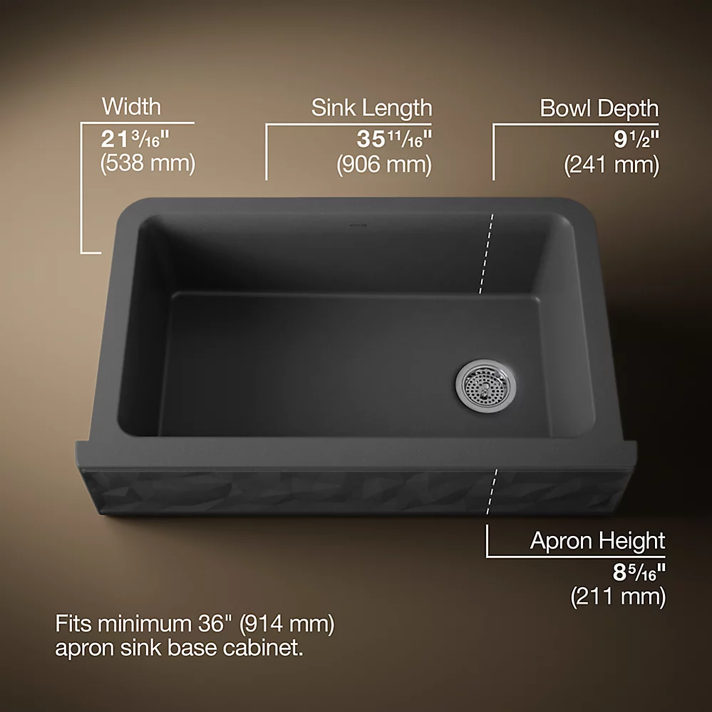 Kohler 29825-CM7 Cairn 1 Basin 36 Faceted Decor Aprn