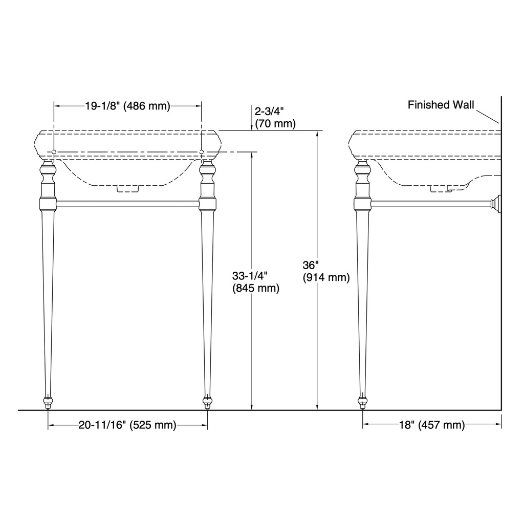 Kohler 30009-BN Memoirs Console Legs 24In Classic