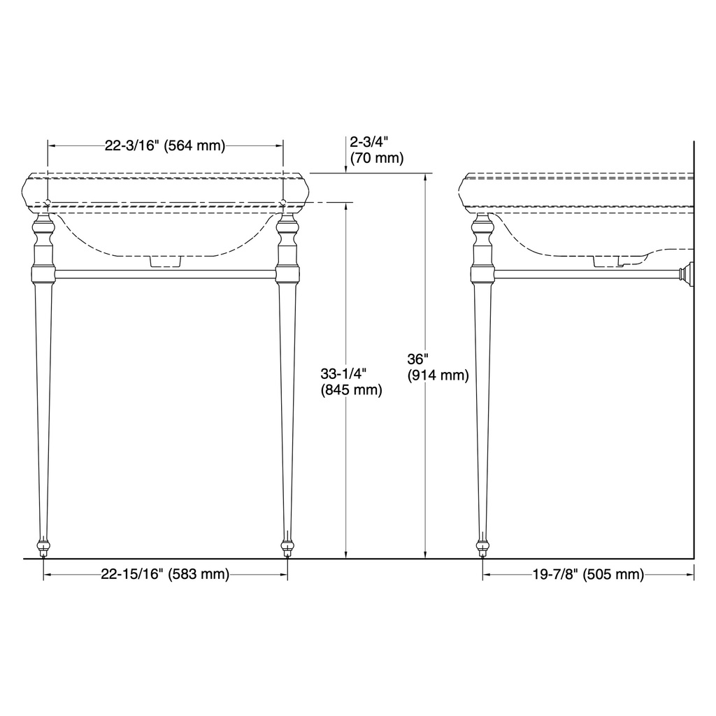 Kohler 30010-BN Memoirs Console Legs 27In Classic