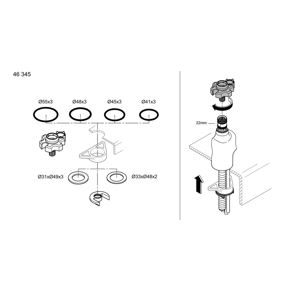 Grohe 46345000 Ladylux Plus Mounting Kit 1