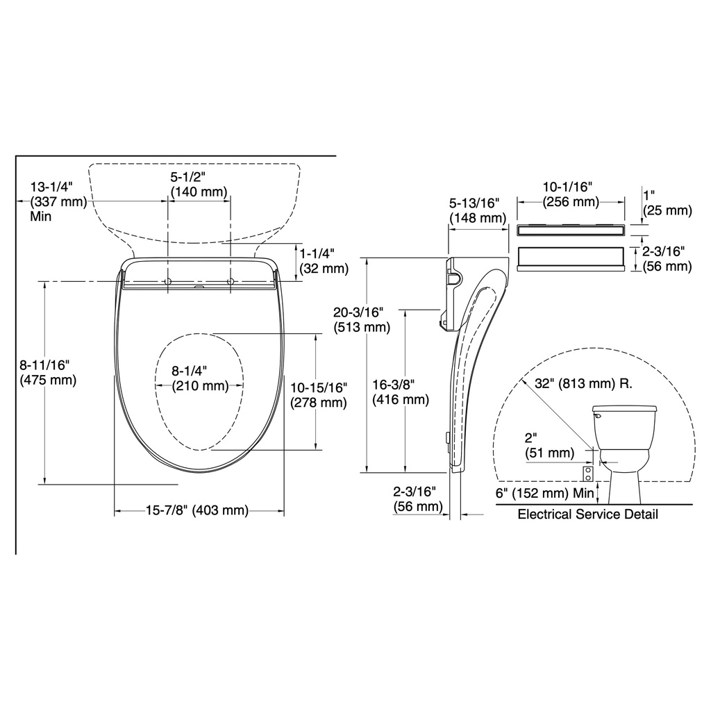 Kohler 30804-0 Purewash E880 Bidet Seat Round