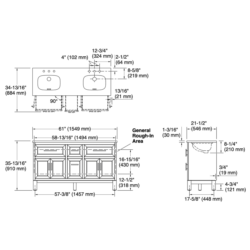 Kohler 31246-ASB-0 Quo Vanity 60 Inches
