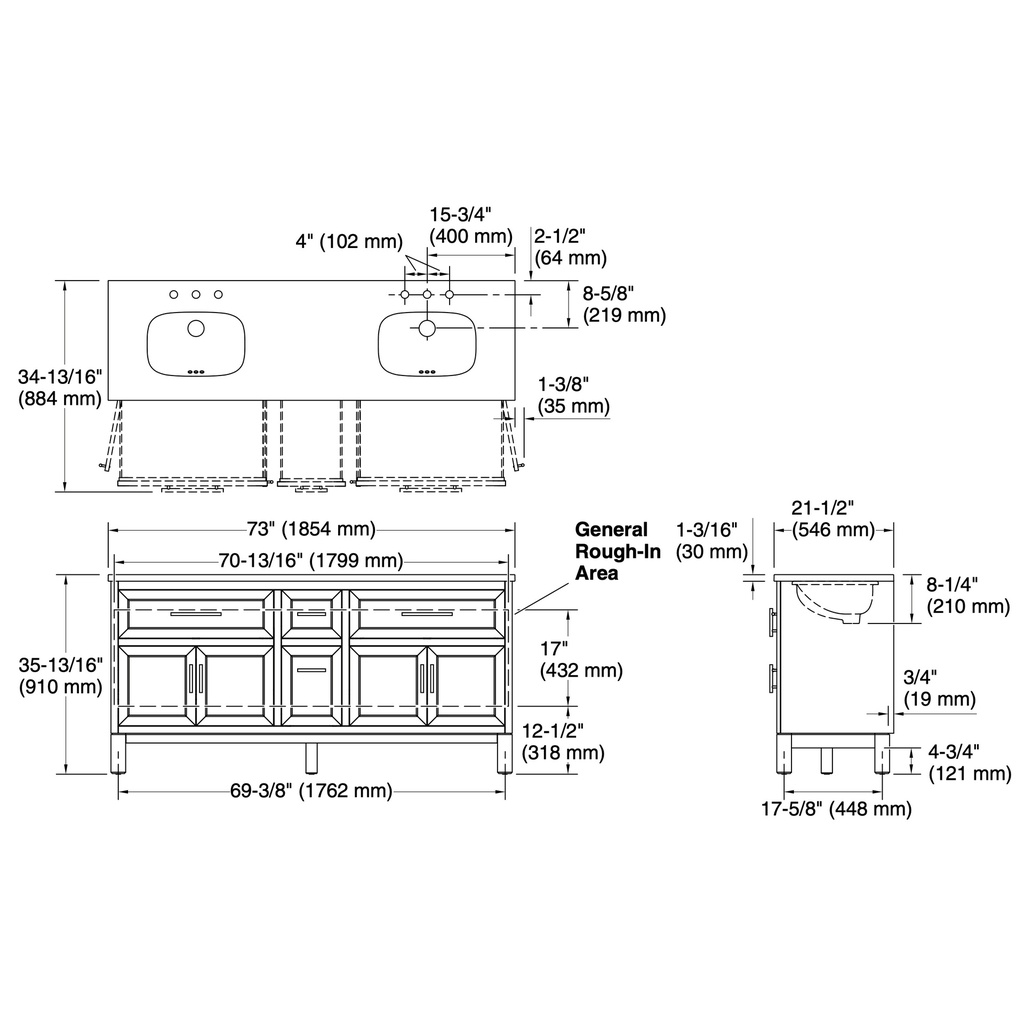 Kohler 31247-ASB-1WT Quo Vanity 72 Inches