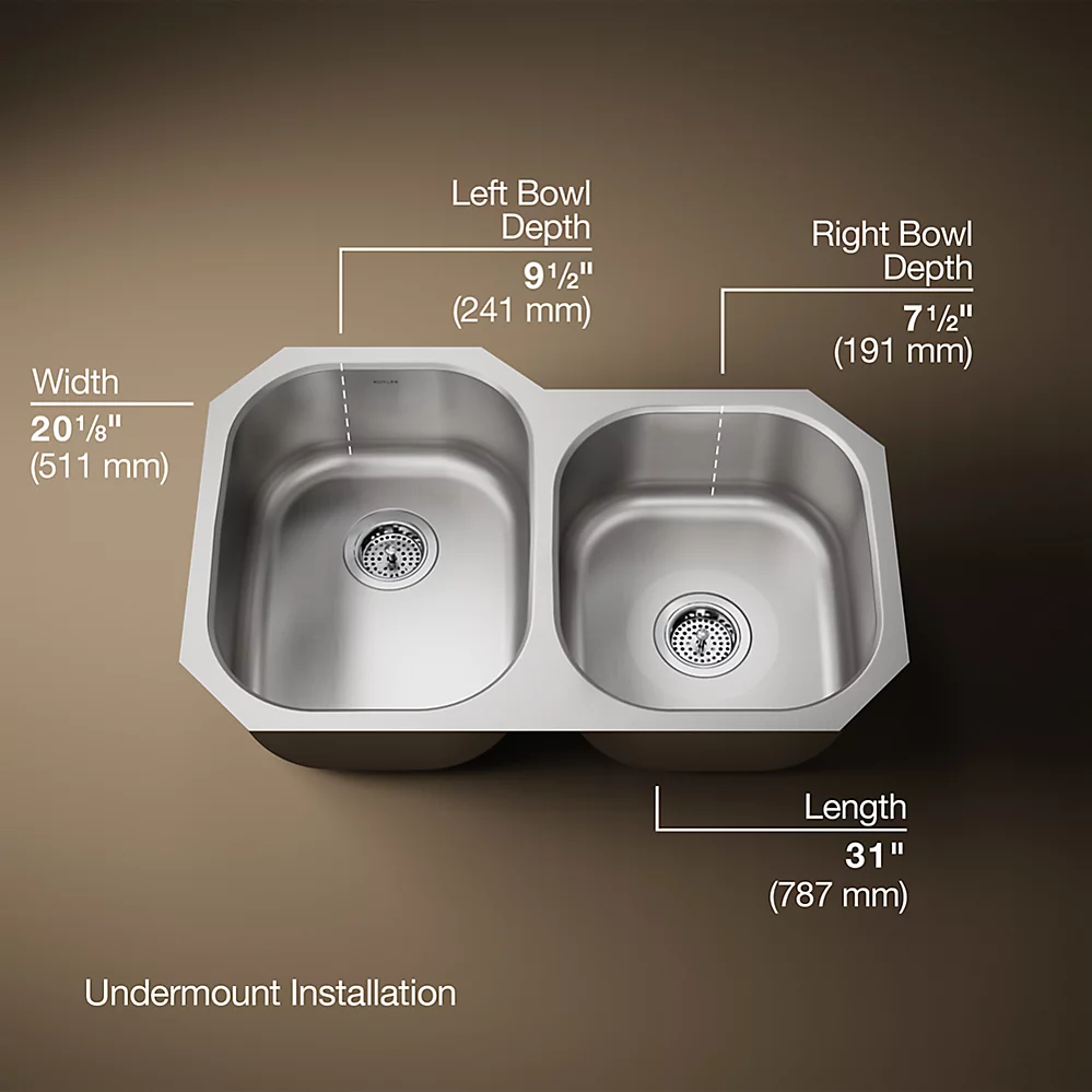 Kohler 3150-NA Undertone Dbl Lg/Med Ss Sink, Rh