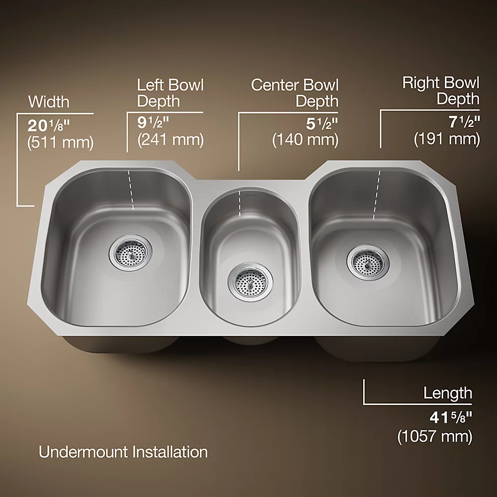 Kohler 3166-NA Undertone Triple Ss Sink, Rh