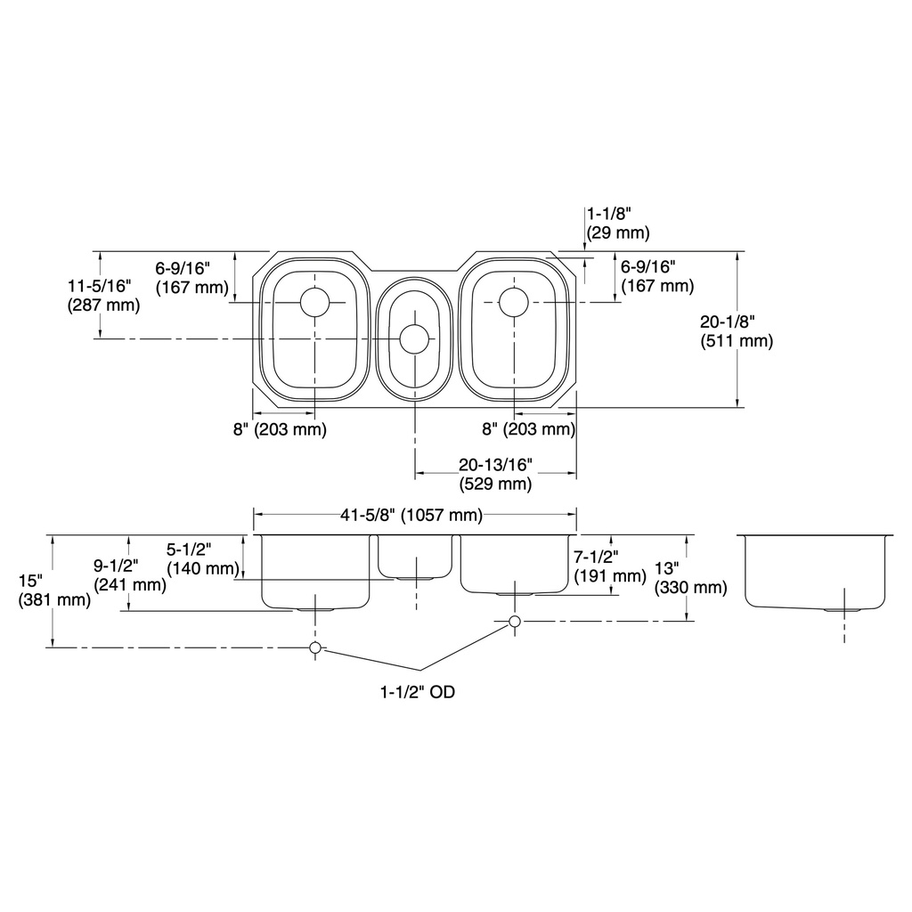 Kohler 3166-NA Undertone Triple Ss Sink, Rh
