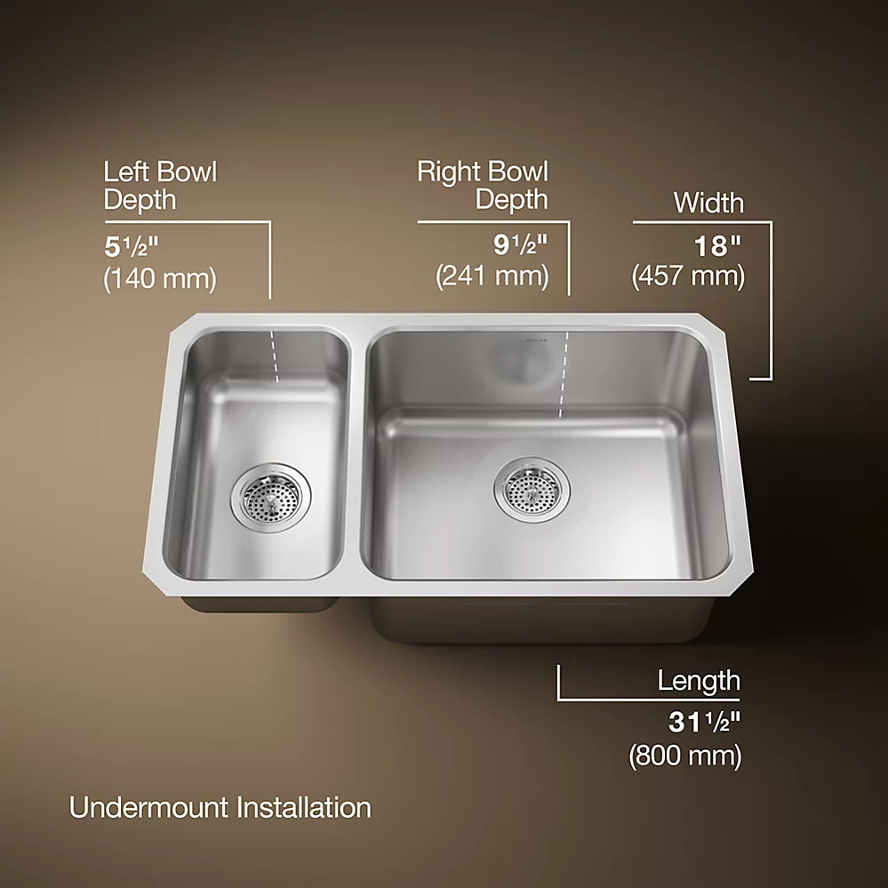 Kohler 3174-L-NA Undertone Hi/Low Ss Sink, Lh