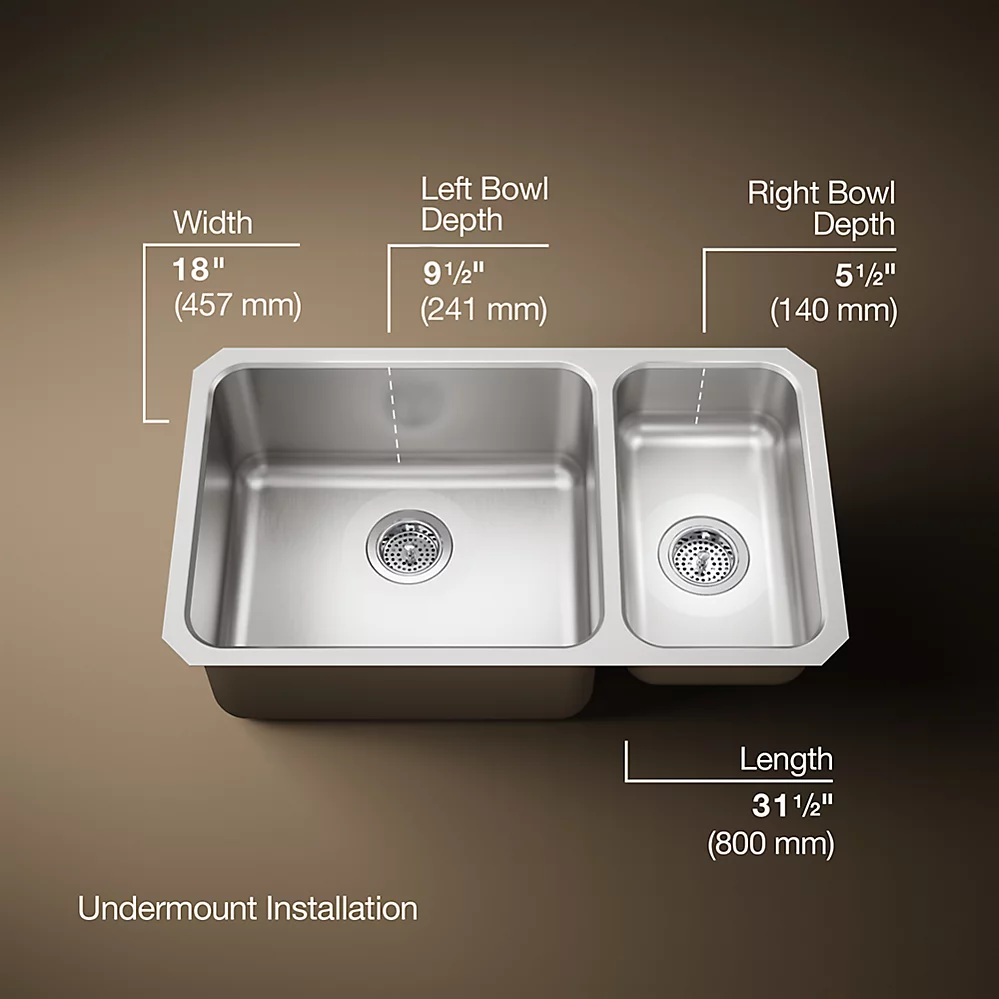 Kohler 3174-NA Undertone Hi/Low Ss Sink, Rh