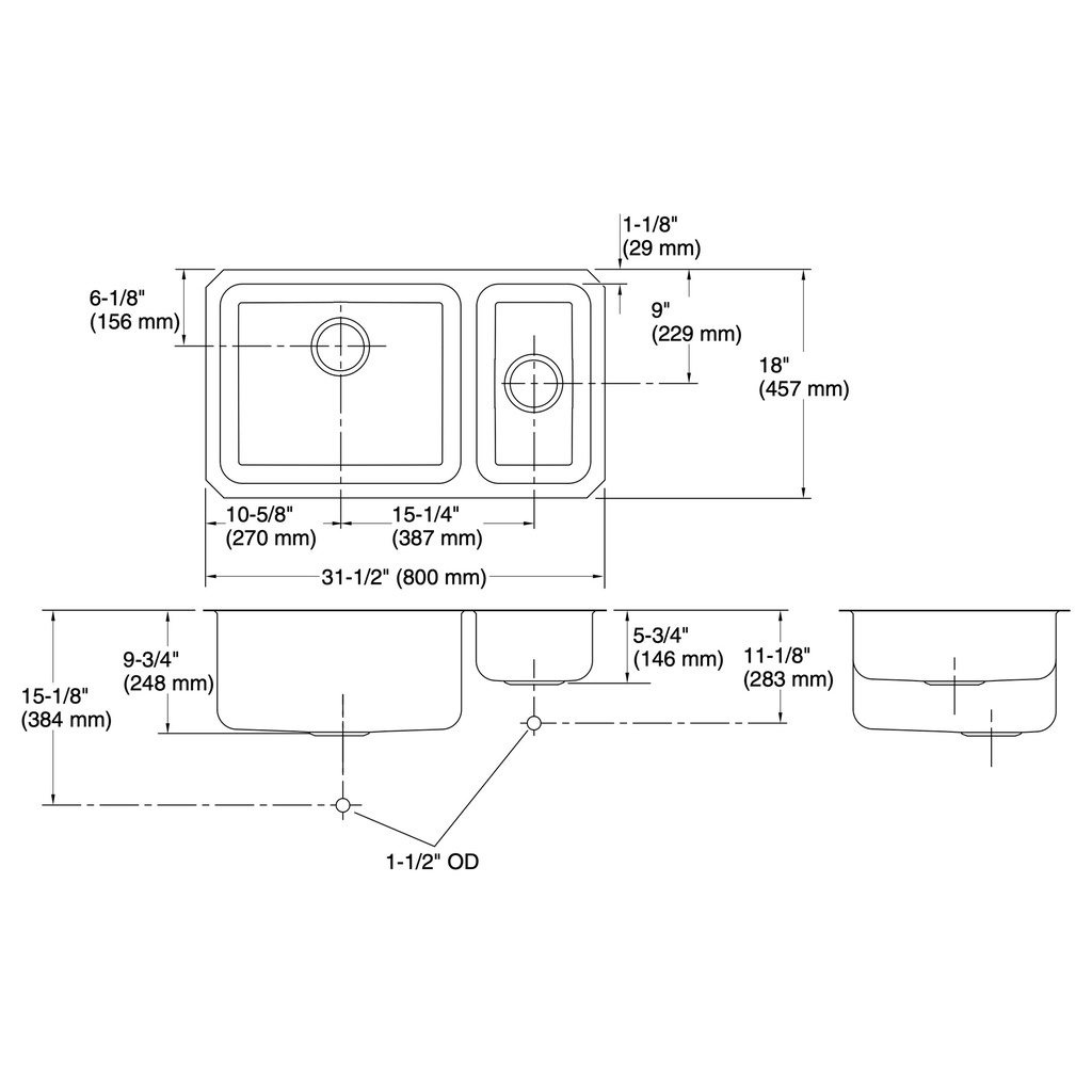 Kohler 3174-NA Undertone Hi/Low Ss Sink, Rh