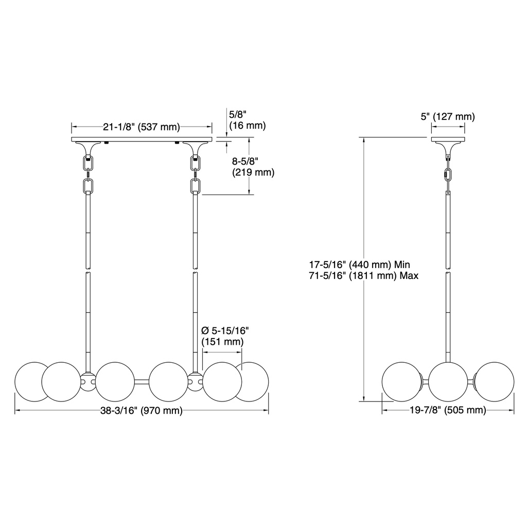 Kohler 31766-CH10-2GL Bellera 10 Light Linear Chandelier
