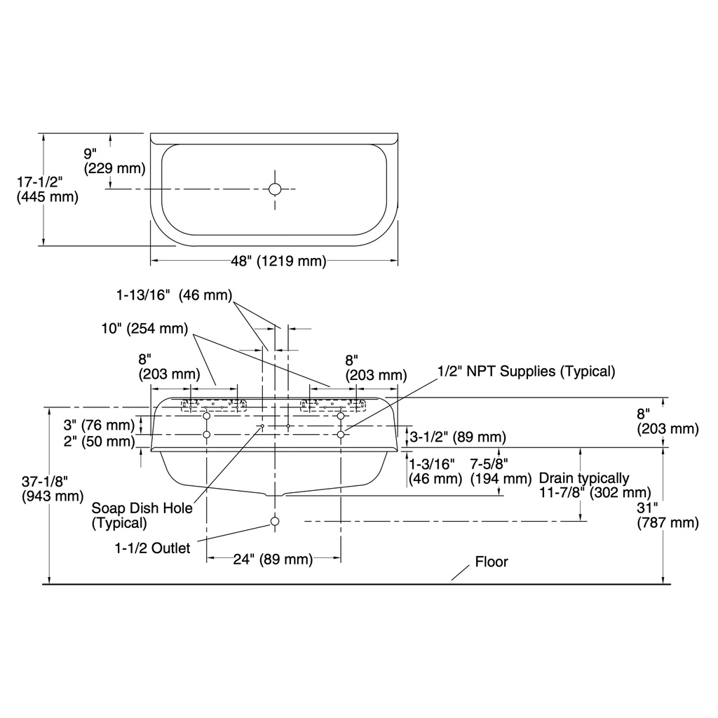 Kohler 3202-0 Brockway 4' Wash Sink