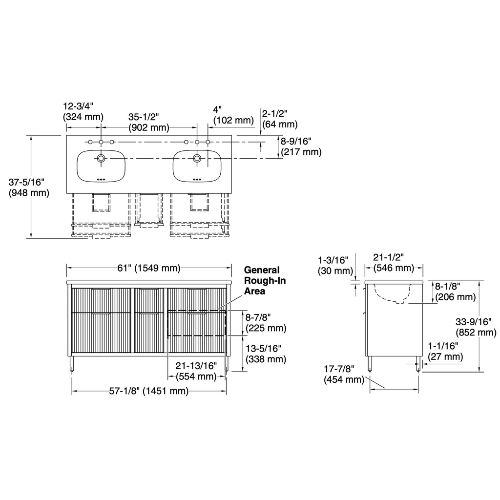 Kohler 32173-ASB-0 Spacity Vanity 60 Inches