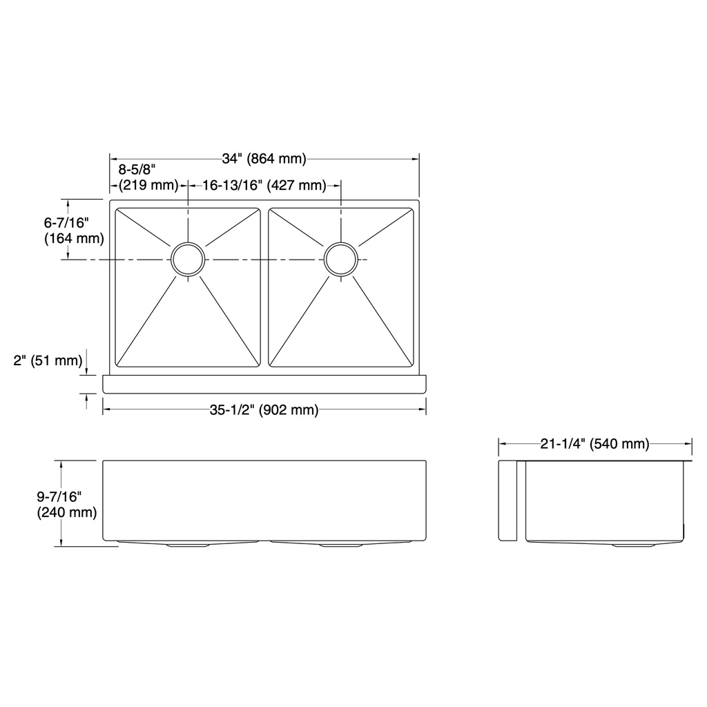 Kohler 33159-NA Strive 35.5 Dbl Bsn Apron Front
