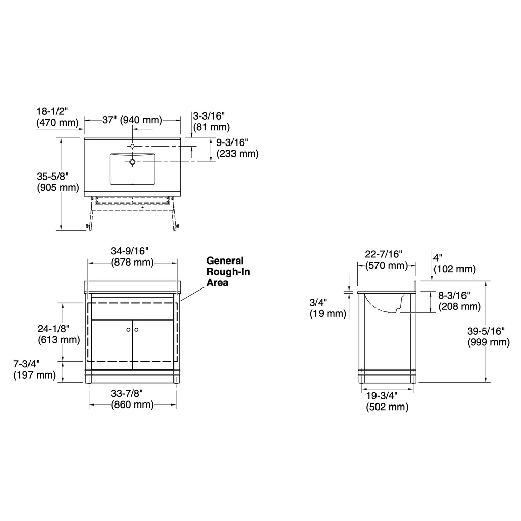 Kohler 33266-DWG 36 Alouette Vanity Set
