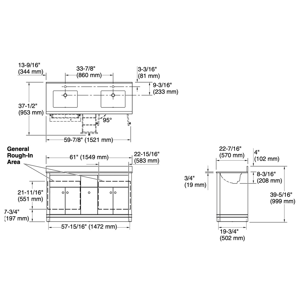 Kohler 33293-WEK 60 Alouette Vanity Set