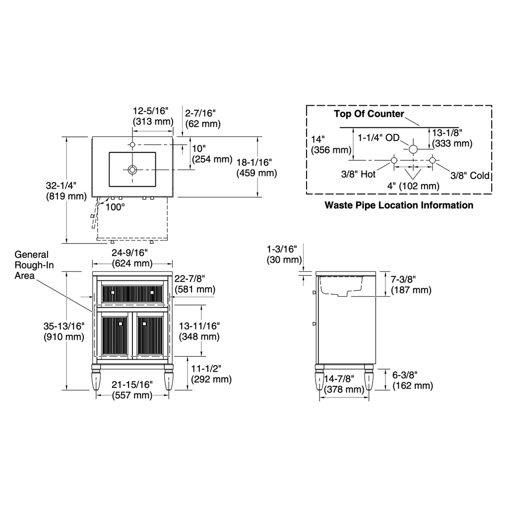 Kohler 33535-ASB-1WX Hearthaven Vanity 24 Inches