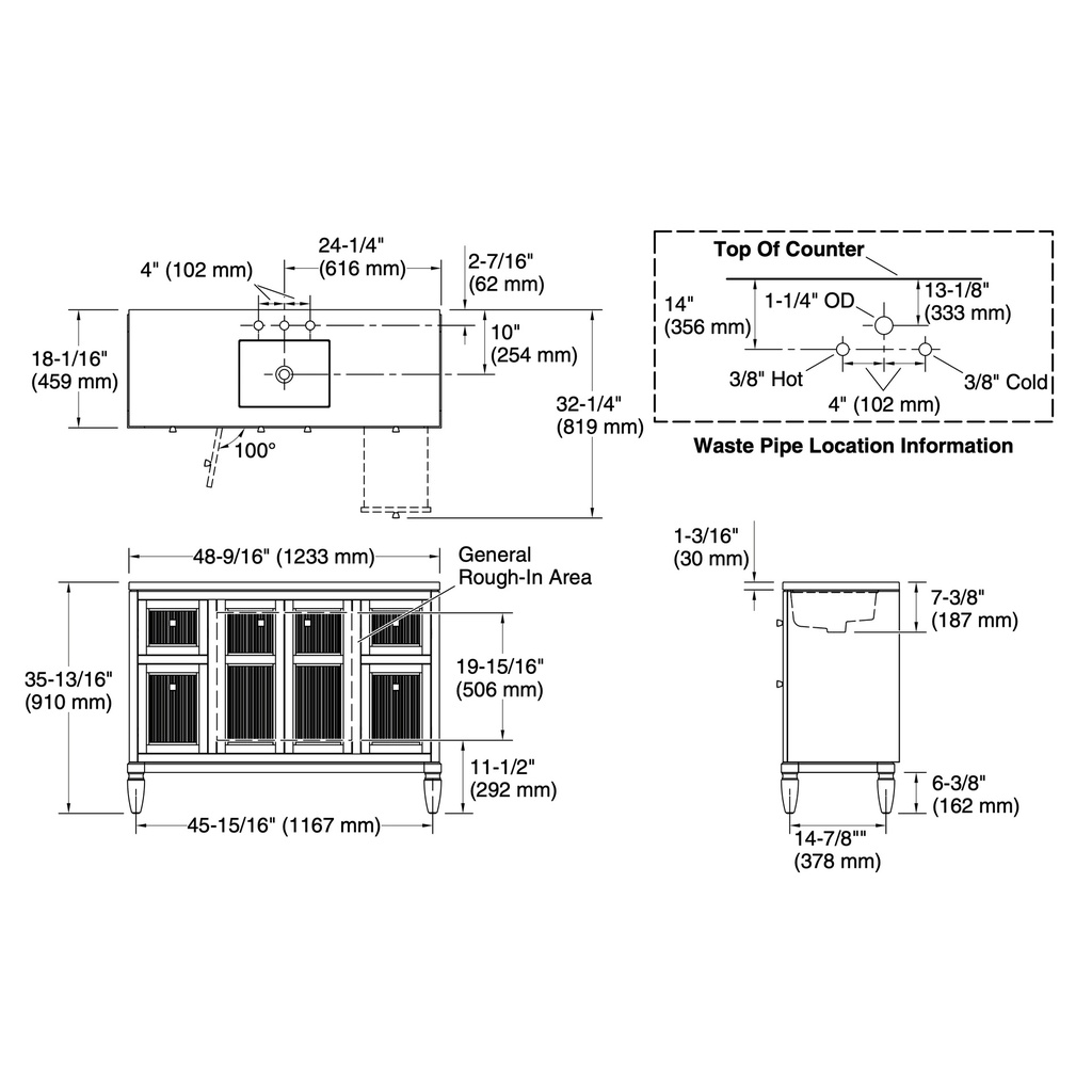 Kohler 33538-ASB-1WX Hearthaven Vanity 48