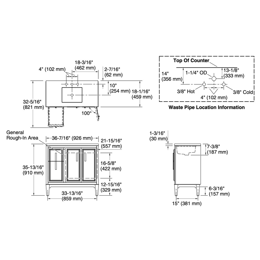 Kohler 33545-ASB-1WX Southerk Vanity 36 Inches