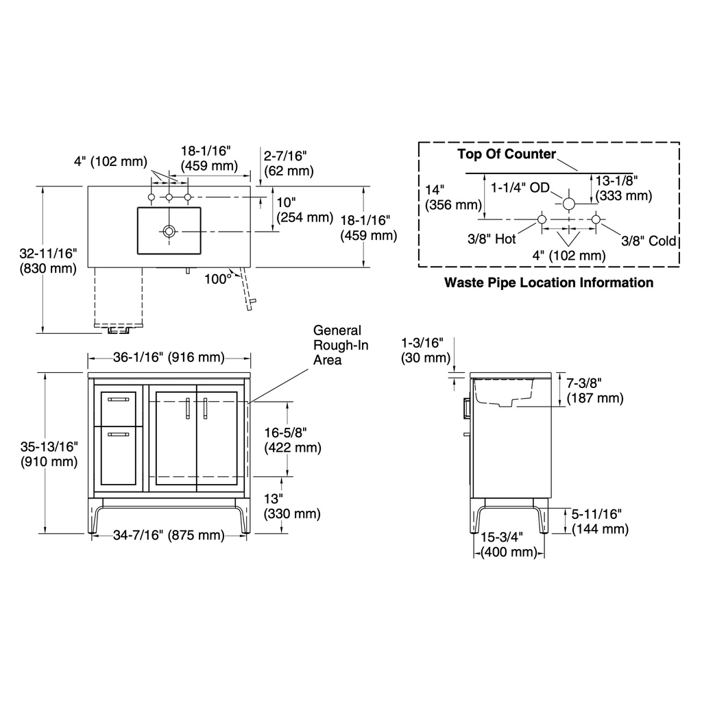 Kohler 33553-ASB-0 Seer Vanity 36 Inches