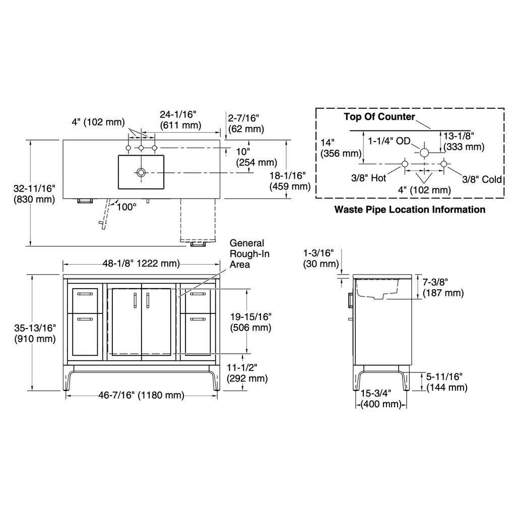 Kohler 33554-ASB-1WT Seer Vanity 48 Inches