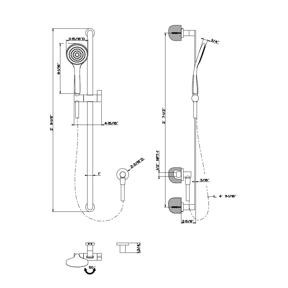 Gessi 39342 Emporio Handshower And Pivotable Sliding Rail Set Chrome 2