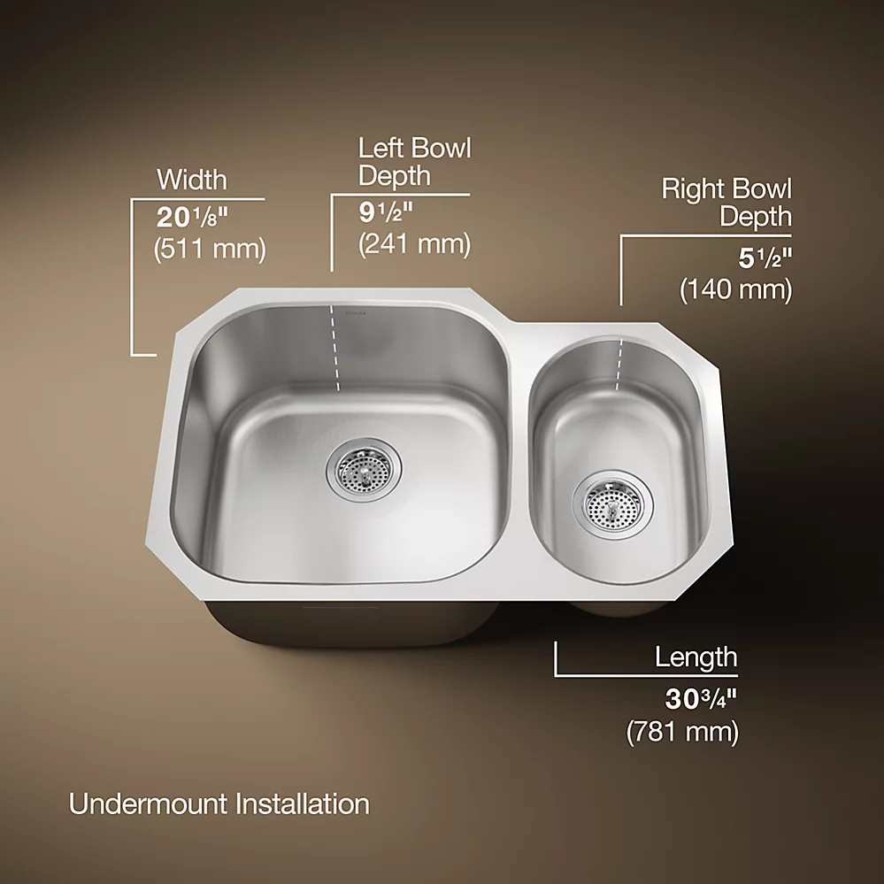 Kohler 3355-NA Undertone Dbl Hi/Lo Ss Sink