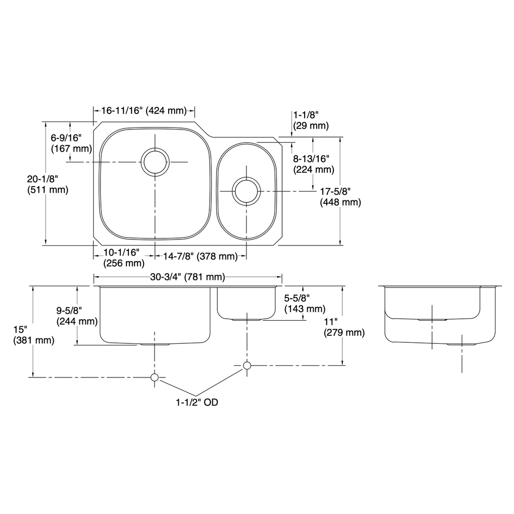 Kohler 3355-NA Undertone Dbl Hi/Lo Ss Sink