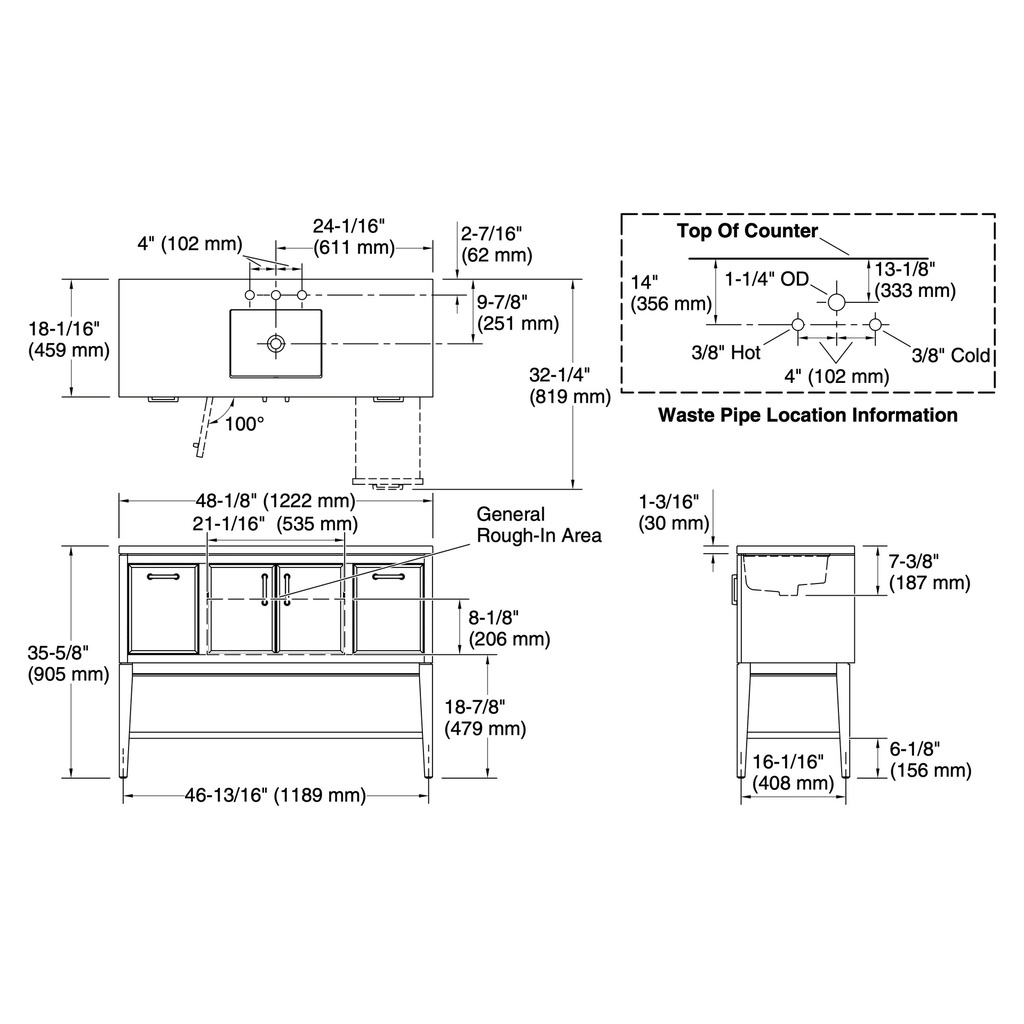 Kohler 33580-ASB-1WX Winnow Vanity 48