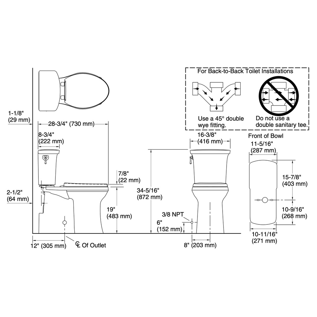 Kohler 33813-7 Corbelle Tall 1.28 Gpf Combo Tlt