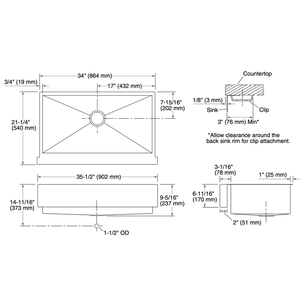 Kohler 3943-NA Vault 36 U/C Apron Front Sink W/Rack
