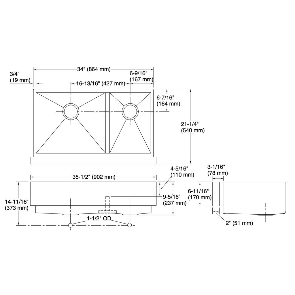 Kohler 3945-NA Vault 36 Apron U/C Offset Sink W/Rack