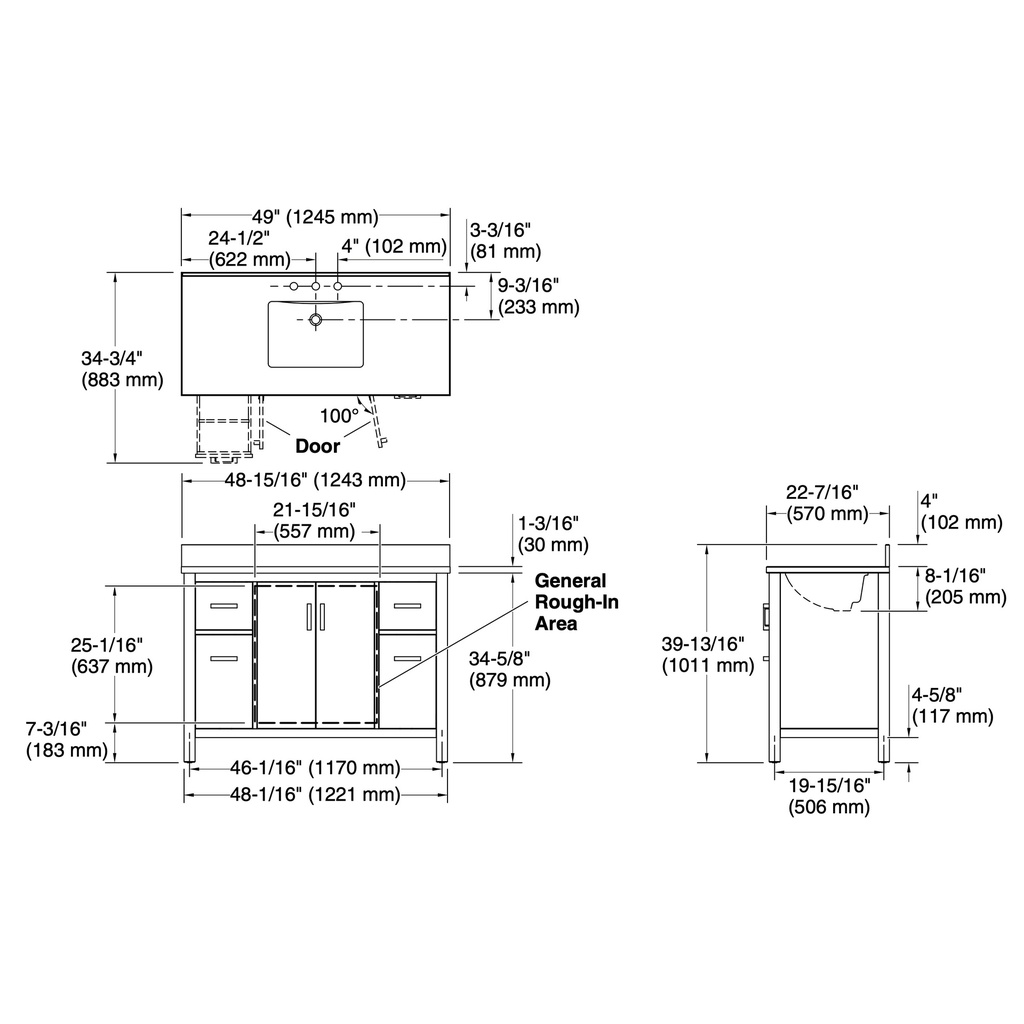 Kohler 40640-BD1-BWK Kresla 48 Inch Vanity Set